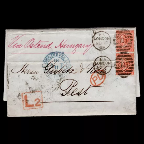 Michel 24 - Used cover from England to Hungary 1869
